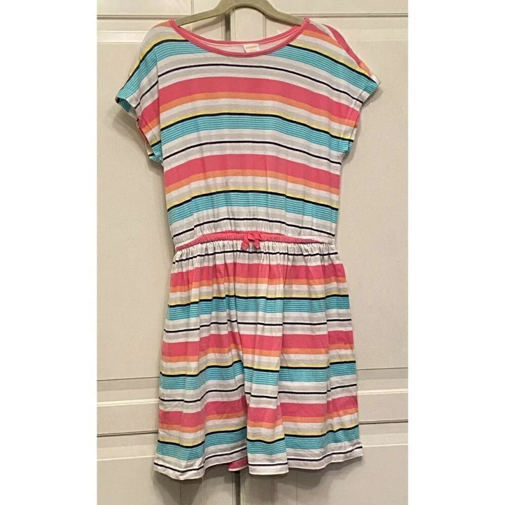 Gymboree Girl’s‎ Lightweight Cotton Striped Dress Pink Green White Sz 10-12